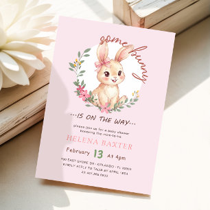 Convite Menina Bunny Wildflower Laço Rosa Chá de Bebê