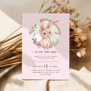Convite Menina Bunny Wildflower Laço Rosa Chá de Bebê