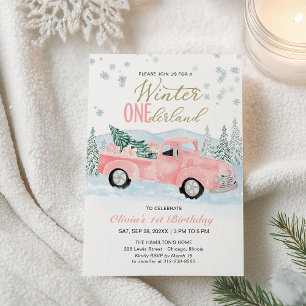 Convite Menina Caminhão Rosa Inverno Onederland Primeiro A