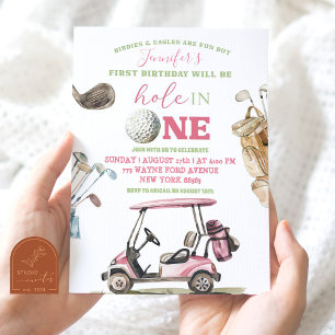 Convite Menina Carrinho de Golfe Rosa Aniversário ao Ar Li