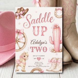 Convite Menina Cavalgando Cavalo Rosa Sela Ocidental Anive