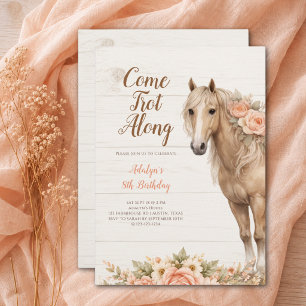 Convite Menina Cavalo Flor de Pêssego 8º Aniversário