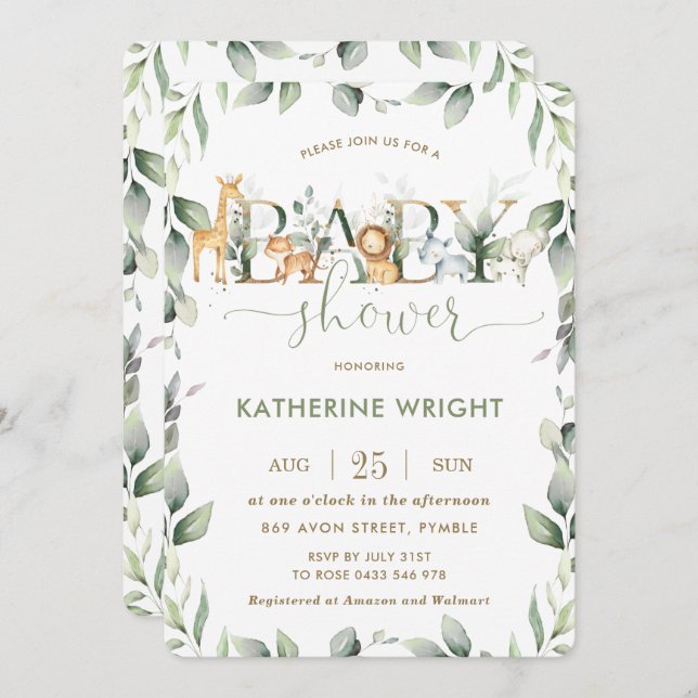 Convite Menina Chá de fraldas de Selva Chic (Frente/Verso)