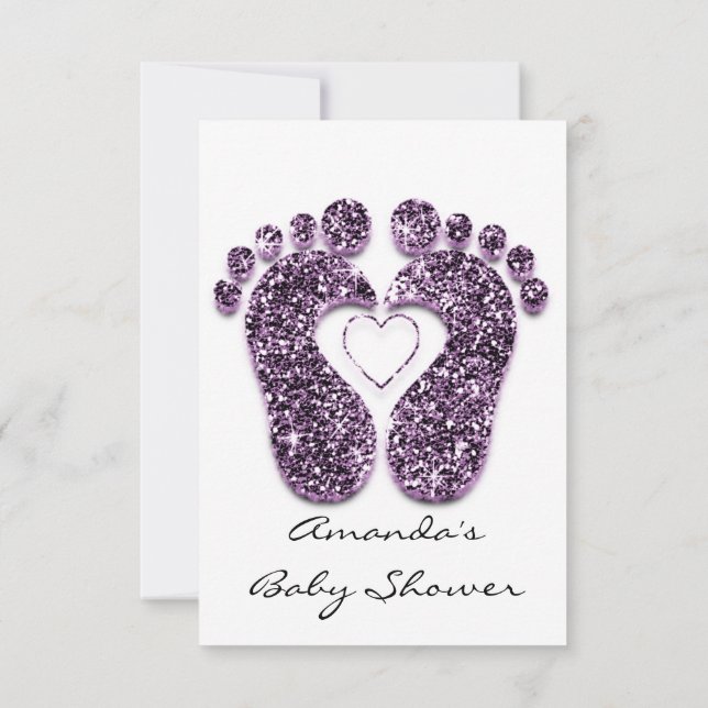 Convite Menina Chá Pés Branco Minimalismo Violeta (Verso)