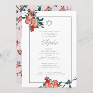 Convite Menina Chamando Pink Silver Pomegranate