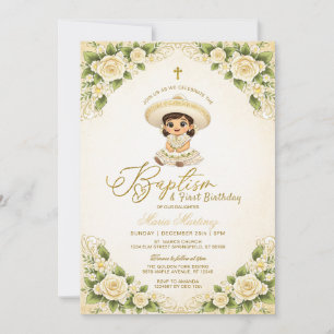 Convite Menina Charra Floral Dourada Batismo Aniversário d