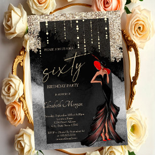 Convite Menina Chic Glitter Aniversário de 60 anos