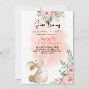 Convite Menina Coelhinha Floral de Aniversário