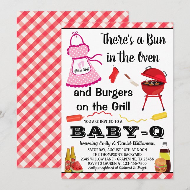 Convite Menina com Bebê no Forno Churrasco Chá de Bebê (Frente/Verso)