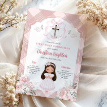 Menina com Crista de Fita Rosa Primeira Comunhão