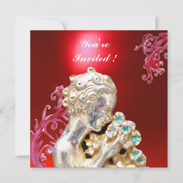 Convite MENINA COM FLORES ,Vermelho Rubi (Frente)