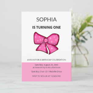 Convite Menina com Laço Rosa Aniversário de 1 Ano