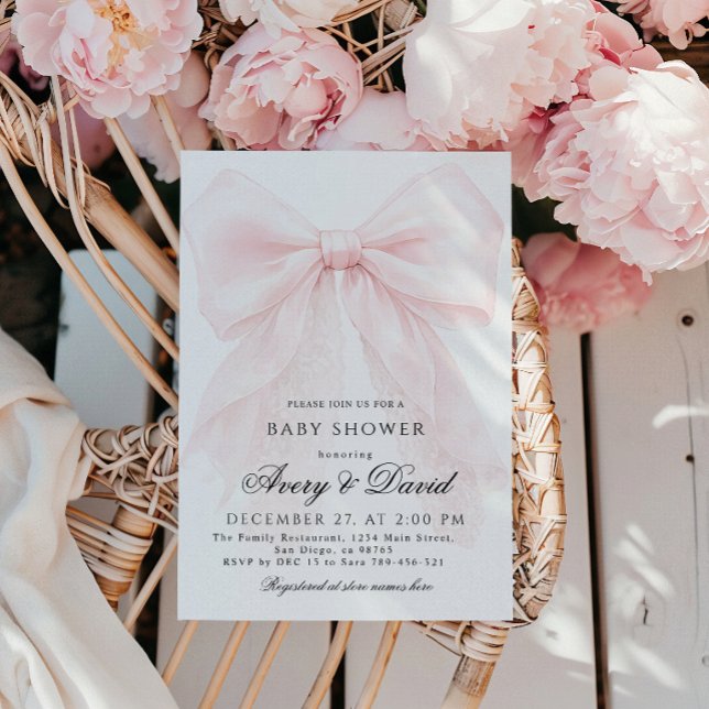 Convite Menina com Laço Rosa Churrasco de Bebê Moderno  (Criador carregado)