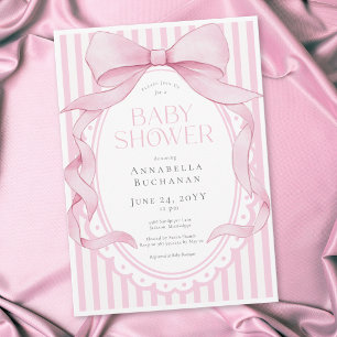 Convite Menina com Laço Rosa Coquette Listrada Chamada de 