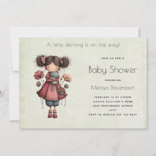 Convite Menina com uma boneca de sapo fofa e caprichosa Ba