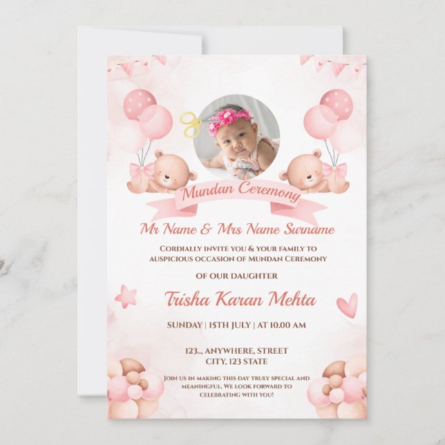 Convite Menina Convidada para Cerimônia de Mundan Indiana (Frente)