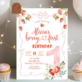 Convite Menina Coquete Rosa Aniversário de Um Ano Berry Do