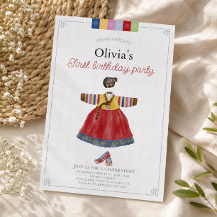 Convite Menina coreana Hanbok Dol Janchi o primeiro aniver