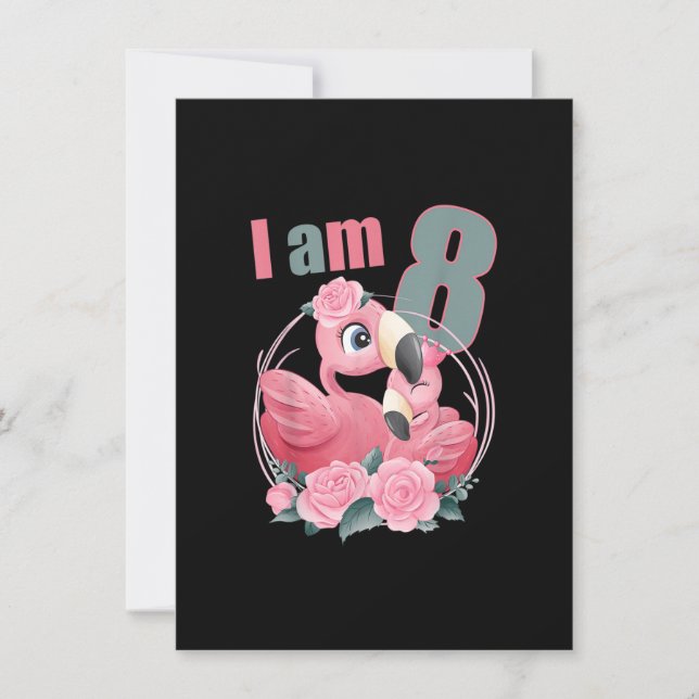 Convite Menina Cute Flamin de 8 anos (Frente)