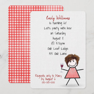 Convite Menina da Festa de 60 Anos com Vinho