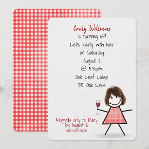 Convite Menina da Festa de 65 Anos com Vinho