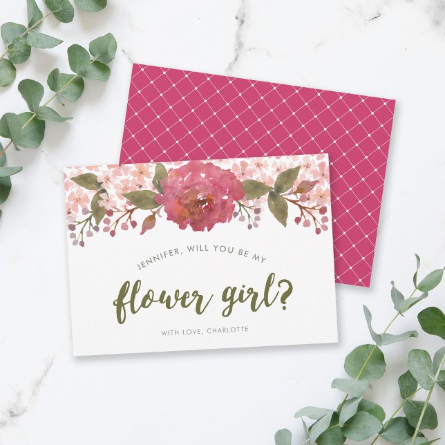 Convite Menina das Flores de Casamento Floral com Aquarela (Criador carregado)