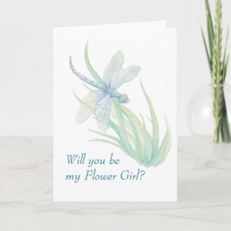 Convite Menina das Flores Libélula Aquarela Azul V