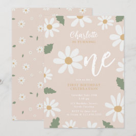 Convite Menina de 1º Aniversário Flor de Margarida Fofa Ro