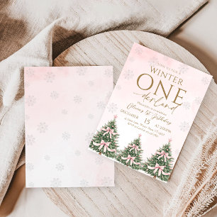 Convite Menina de 1º Aniversário Pink Winter Onederland Fl
