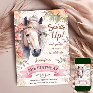Convite Menina de 10 anos de idade Cavalo Floral Selvagem