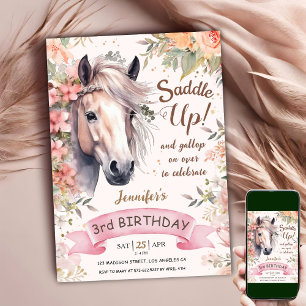 Convite Menina de 3 anos de idade Cavalo Floral Selvagem S