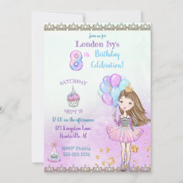 Convite Menina de 8 anos fazendo aniversário Princesa Cupc