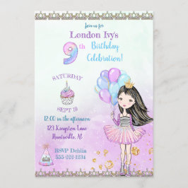 Convite Menina de 9 anos de idade fazendo aniversário com 