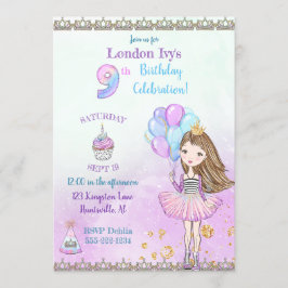 Convite Menina de 9 anos fazendo aniversário Princesa Cupc