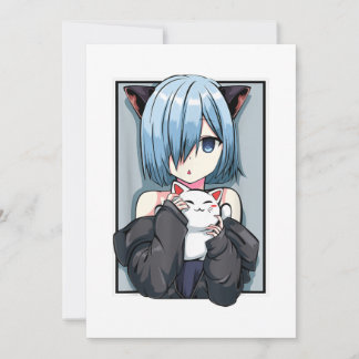 Convite Menina de animação Neko Catgirl Pastel Kawaii Cat 