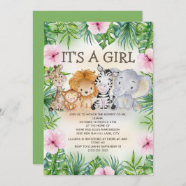 Convite Menina de Animais Safari Selvagem Cura