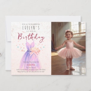 Convite Menina de Aniversário Bailarina Rosa Foto Tutu Fes