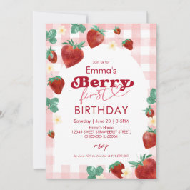 Convite Menina de Aniversário de Berry Primeiro Aniversári