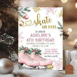 Convite Menina de Aniversário de Natal com Patins Rosa Sob