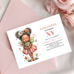 Convite Menina de Aniversário Encantada Fada Rosa Brilho M