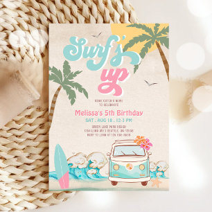 Convite Menina de Aqua Rosa Menta Aniversário de Surf Está