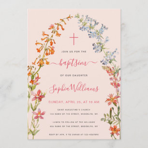 Convite Menina de Aquarela Floral Rosa Batismo Flores Silv