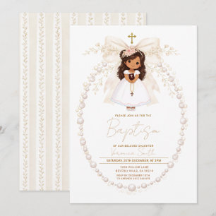 Convite Menina de Batismo Pérola Elegante Arco