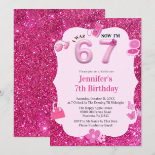 Convite Menina de Brilho Rosa Aniversário de 7 Anos Era 6