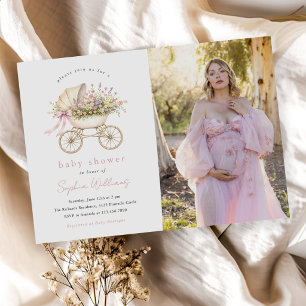 Convite Menina de carruagem de bebê floral pastel foto de