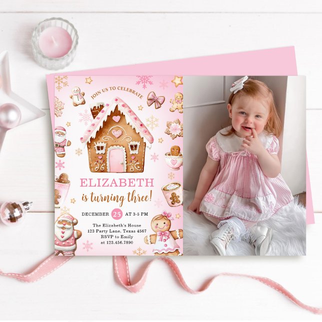 Convite Menina de Casa de Gingerbread Fofa Foto de Anivers (Criador carregado)
