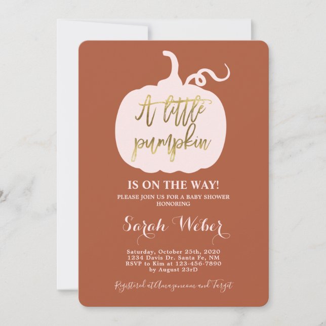 Convite Menina de chá de fraldas de abóbora (Frente)