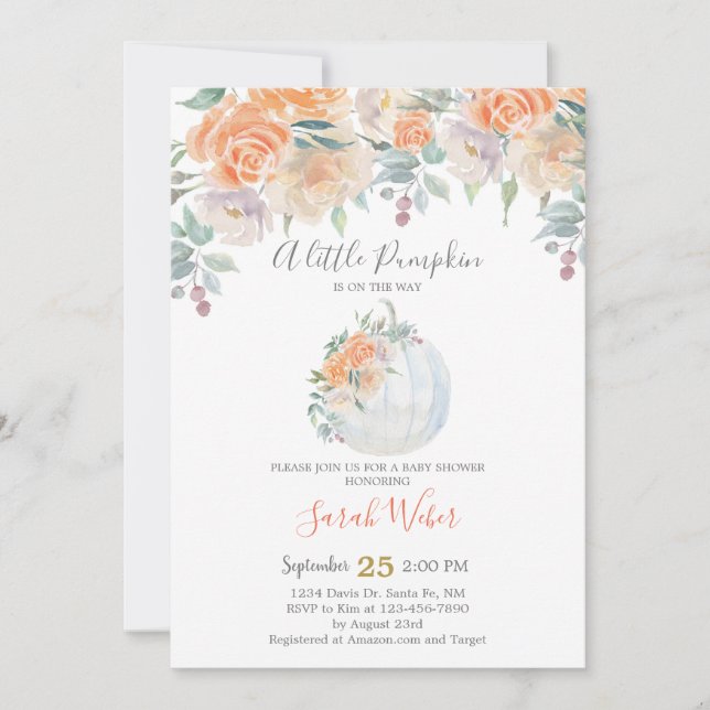 Convite Menina de Chá de fraldas de Abóbora (Frente)