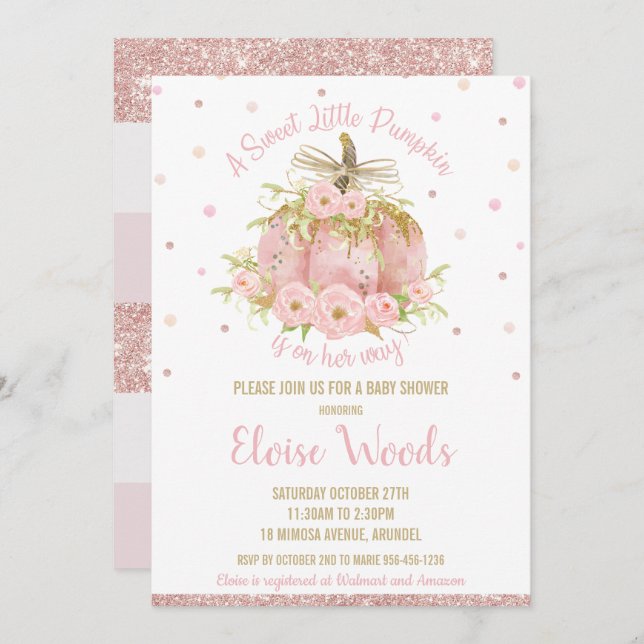 Convite Menina de Chá de fraldas rosa-rosa elegante (Frente/Verso)