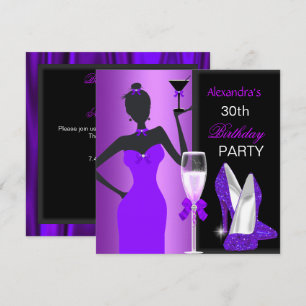 Convite Menina de Festa de Aniversário Selvagem Roxa Glamu